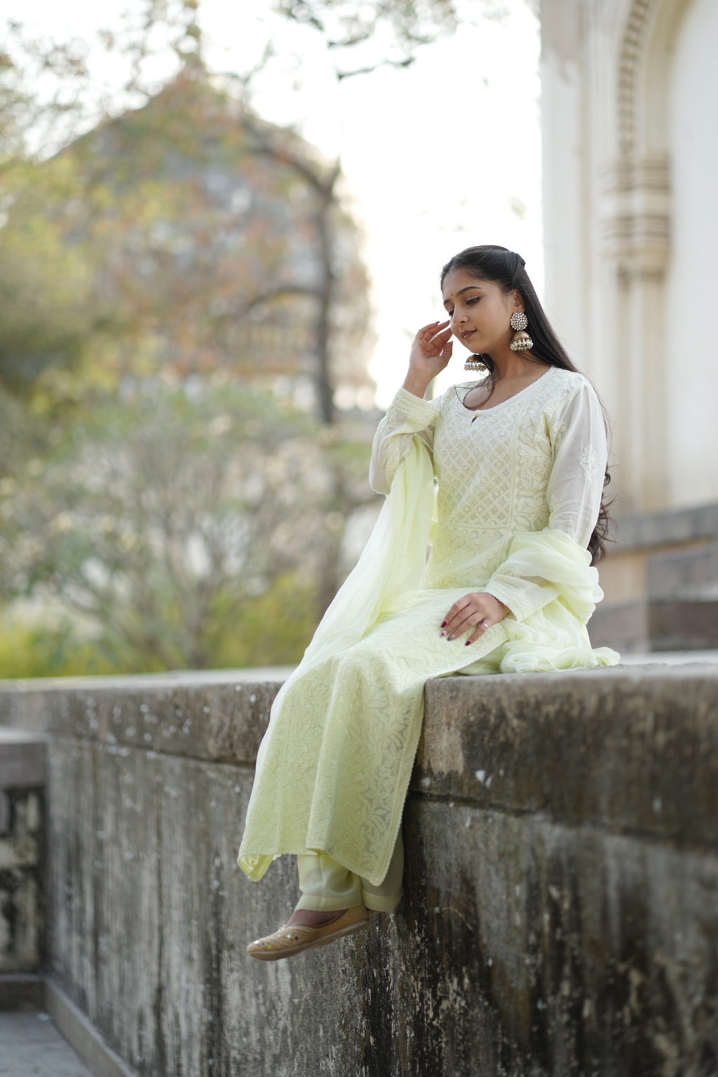 01FJ Jabili Chikankari Kurti Plazo Set