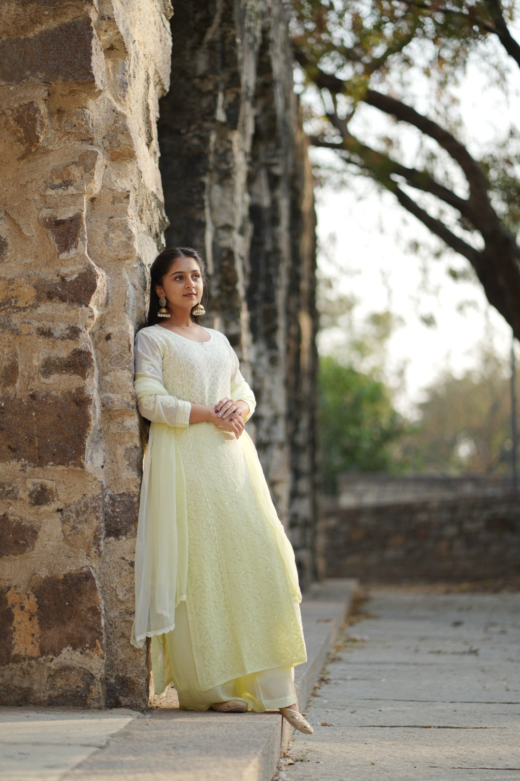 01FJ Jabili Chikankari Kurti Plazo Set