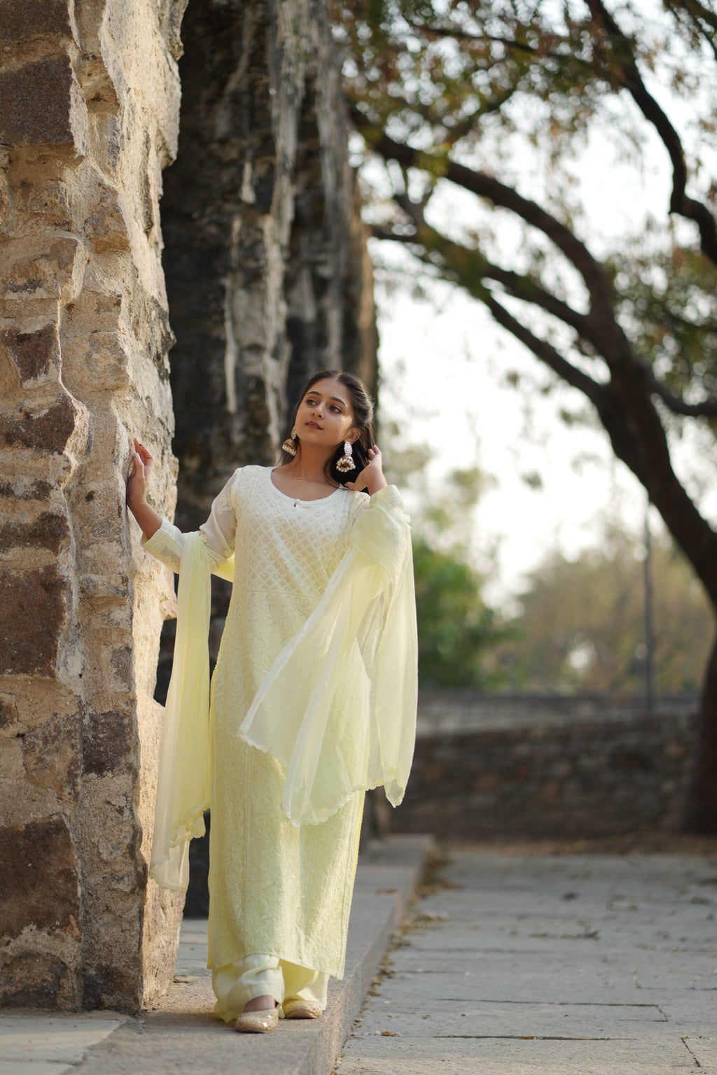 01FJ Jabili Chikankari Kurti Plazo Set