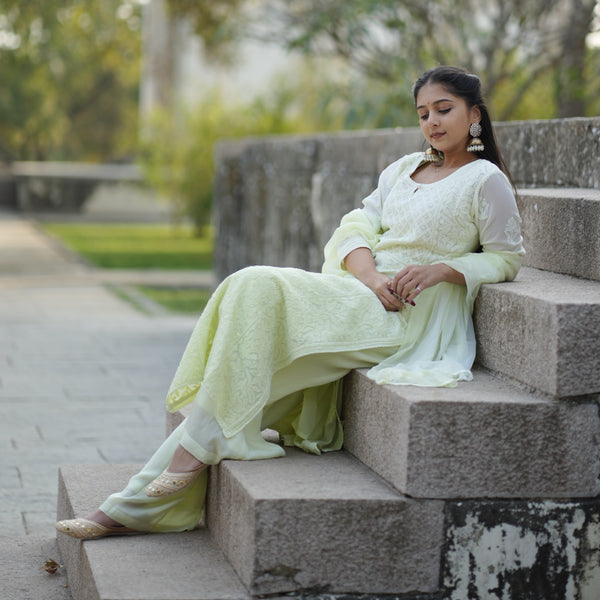 01FJ Jabili Chikankari Kurti Plazo Set