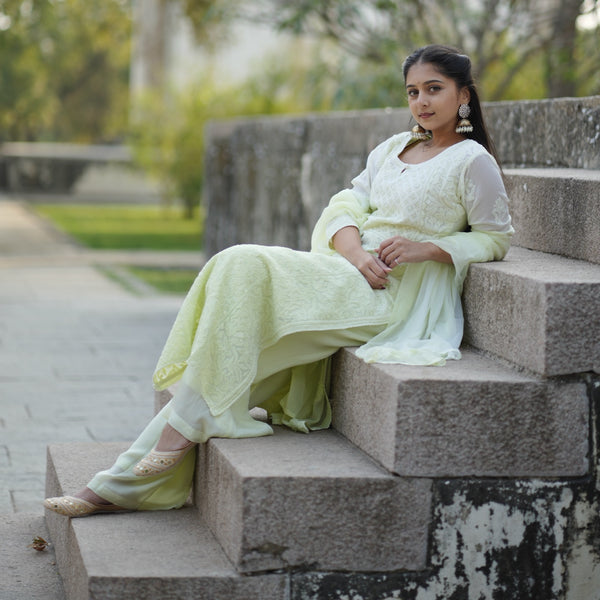 01FJ Jabili Chikankari Kurti Plazo Set