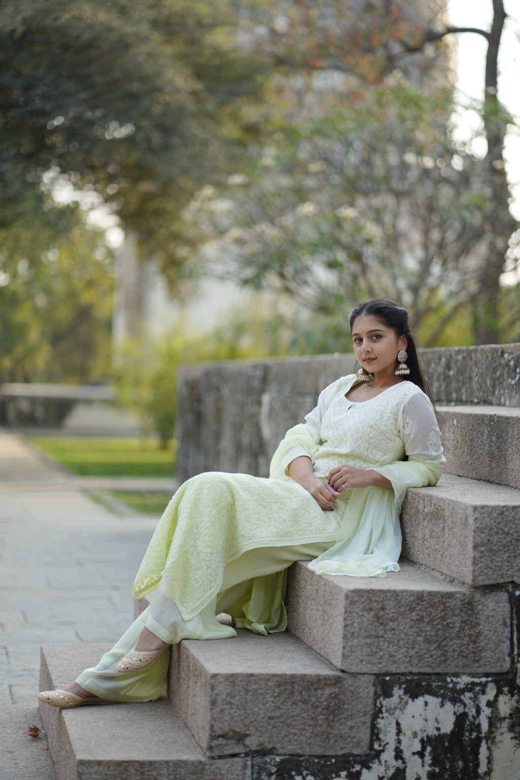 01FJ Jabili Chikankari Kurti Plazo Set