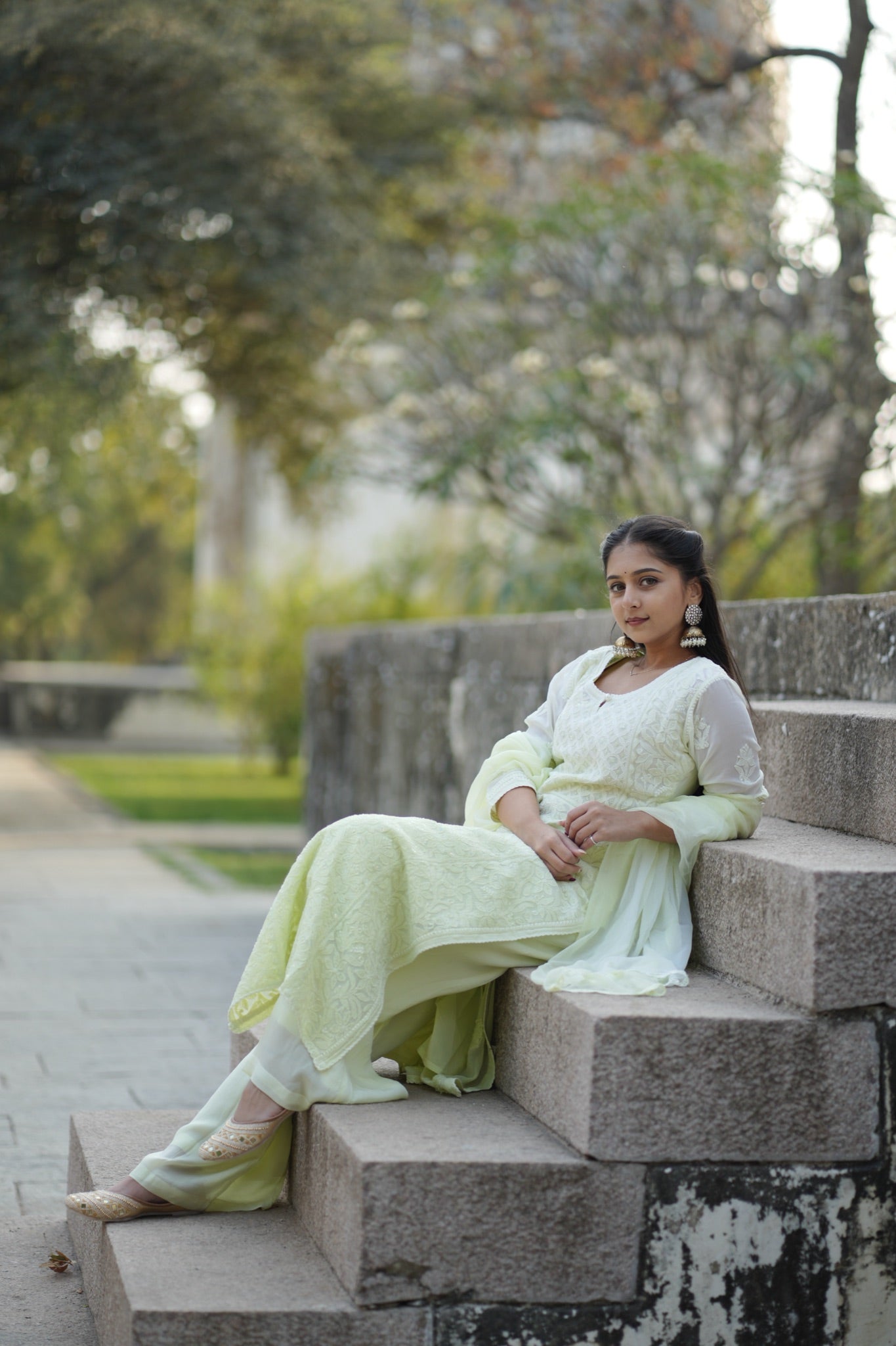 01FJ Jabili Chikankari Kurti Plazo Set