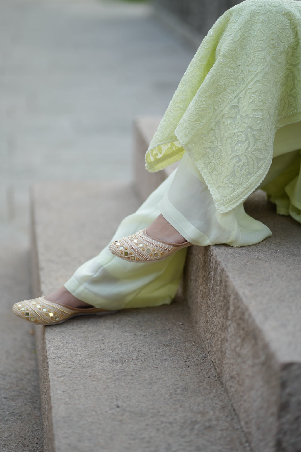 01FJ Jabili Chikankari Kurti Plazo Set