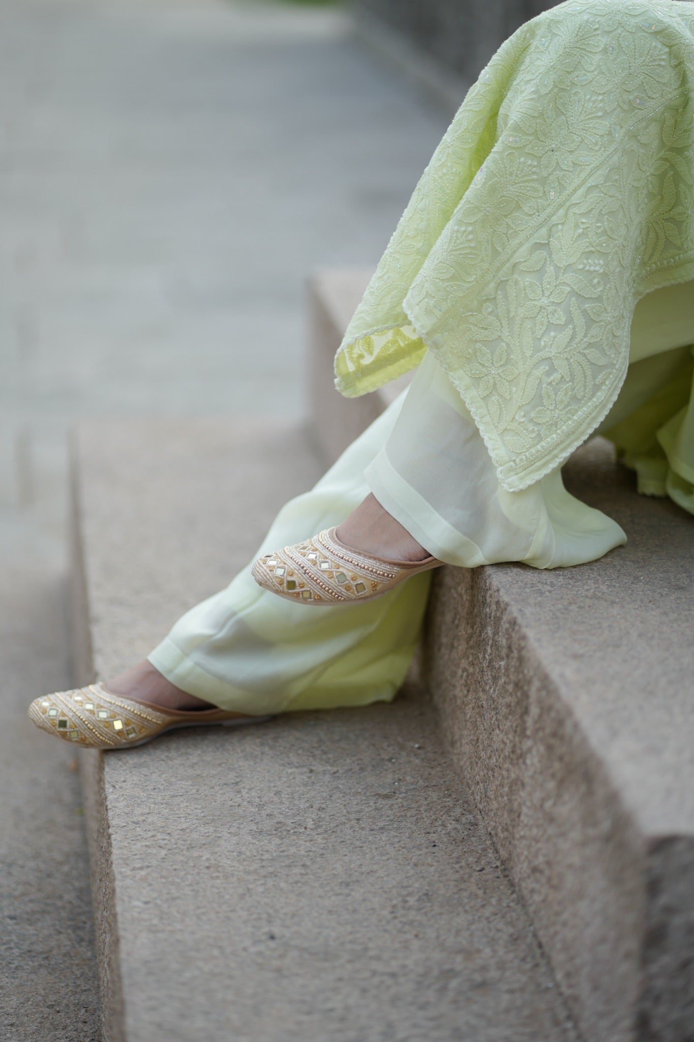 01FJ Jabili Chikankari Kurti Plazo Set