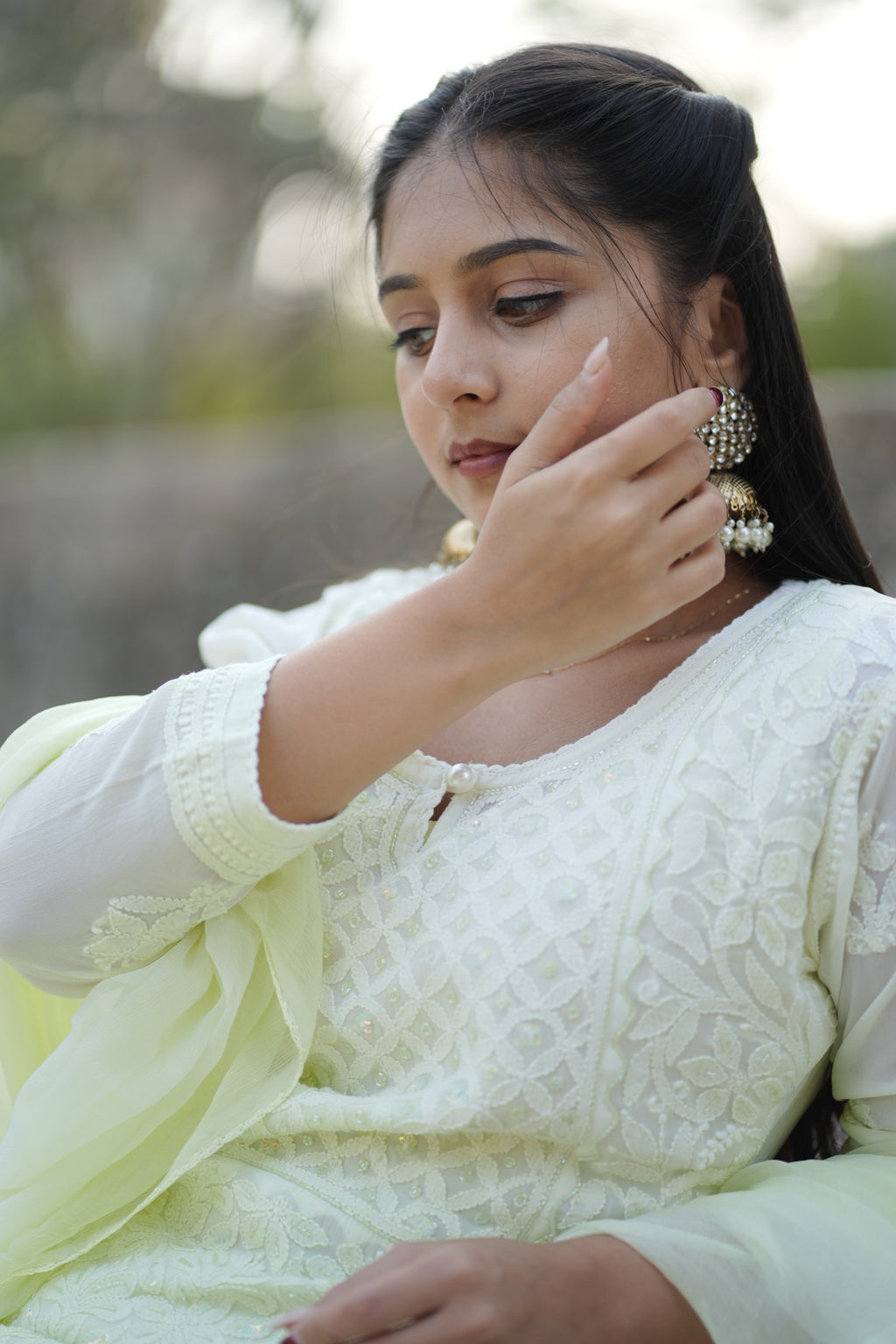01FJ Jabili Chikankari Kurti Plazo Set
