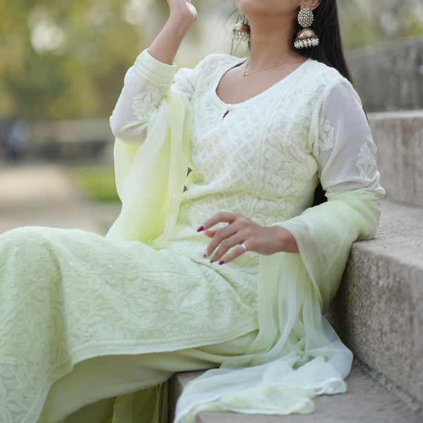 01FJ Jabili Chikankari Kurti Plazo Set
