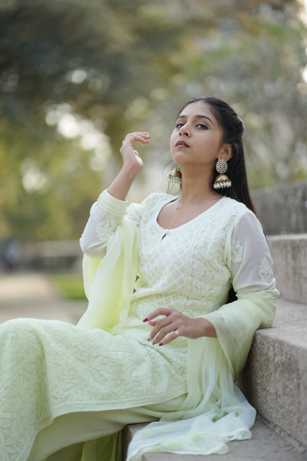 01FJ Jabili Chikankari Kurti Plazo Set