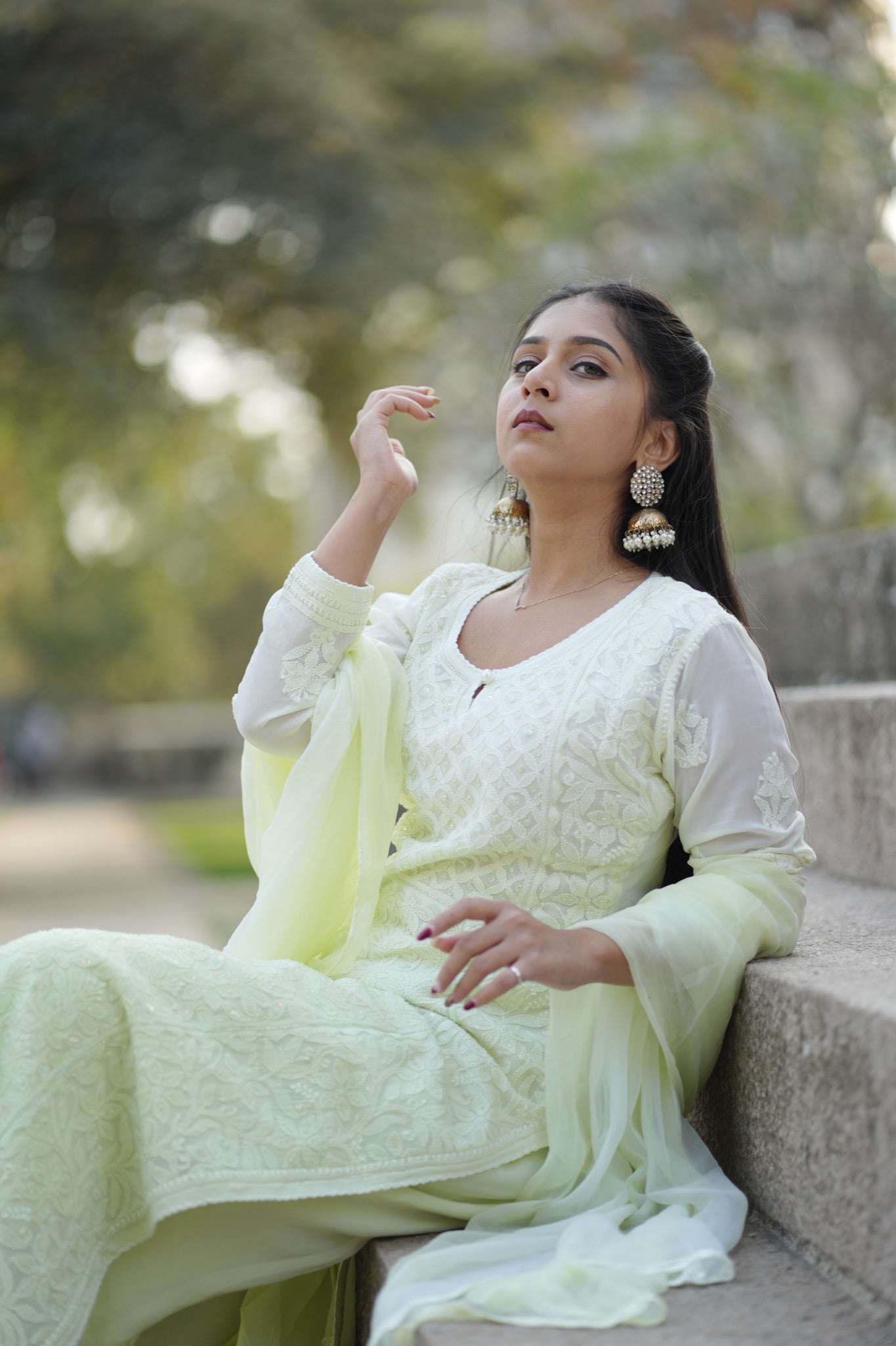 01FJ Jabili Chikankari Kurti Plazo Set