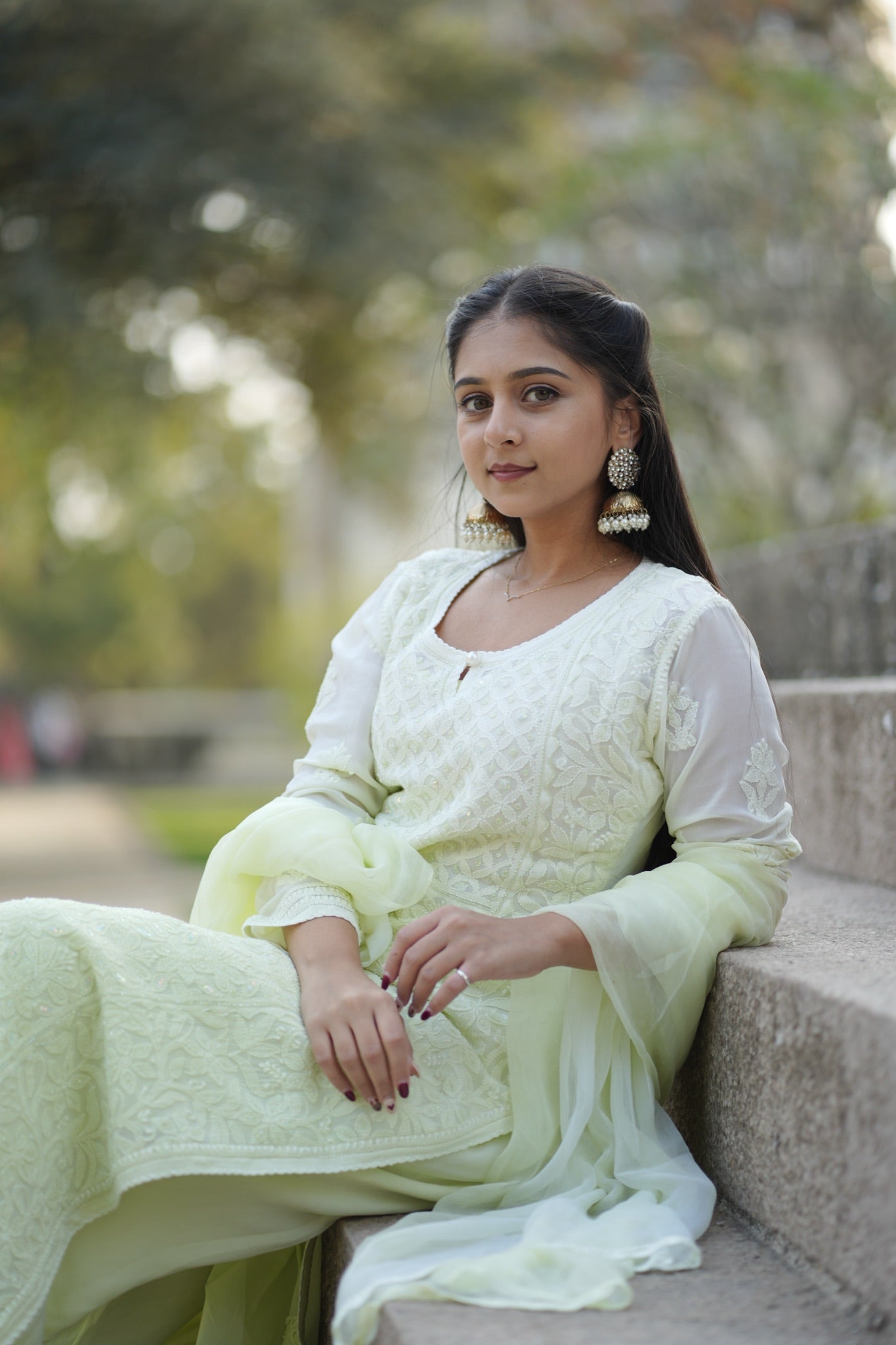 01FJ Jabili Chikankari Kurti Plazo Set