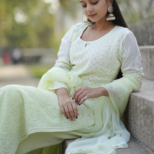01FJ Jabili Chikankari Kurti Plazo Set