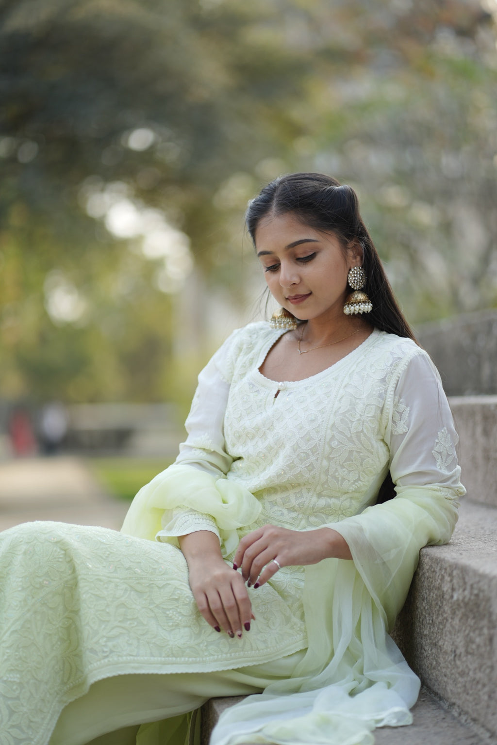 01FJ Jabili Chikankari Kurti Plazo Set