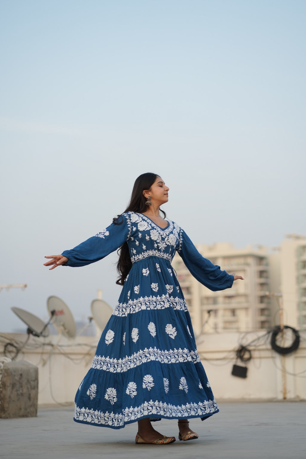 02FJ Jabili Ikkat Print Chikankari Gown