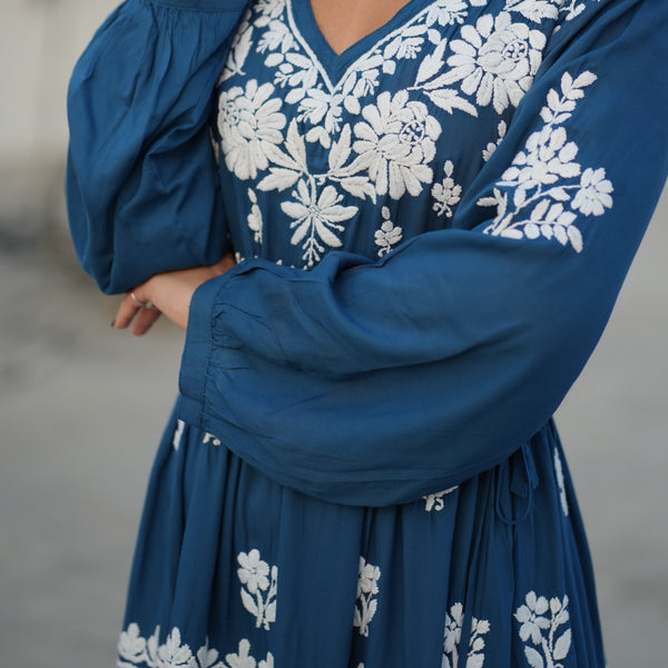 02FJ Jabili Ikkat Print Chikankari Gown