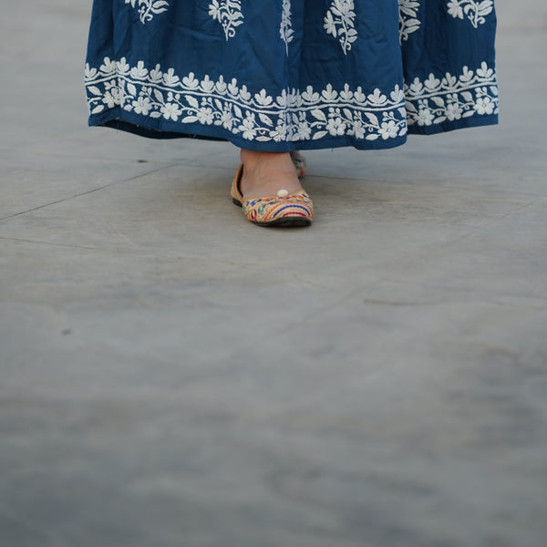 02FJ Jabili Ikkat Print Chikankari Gown