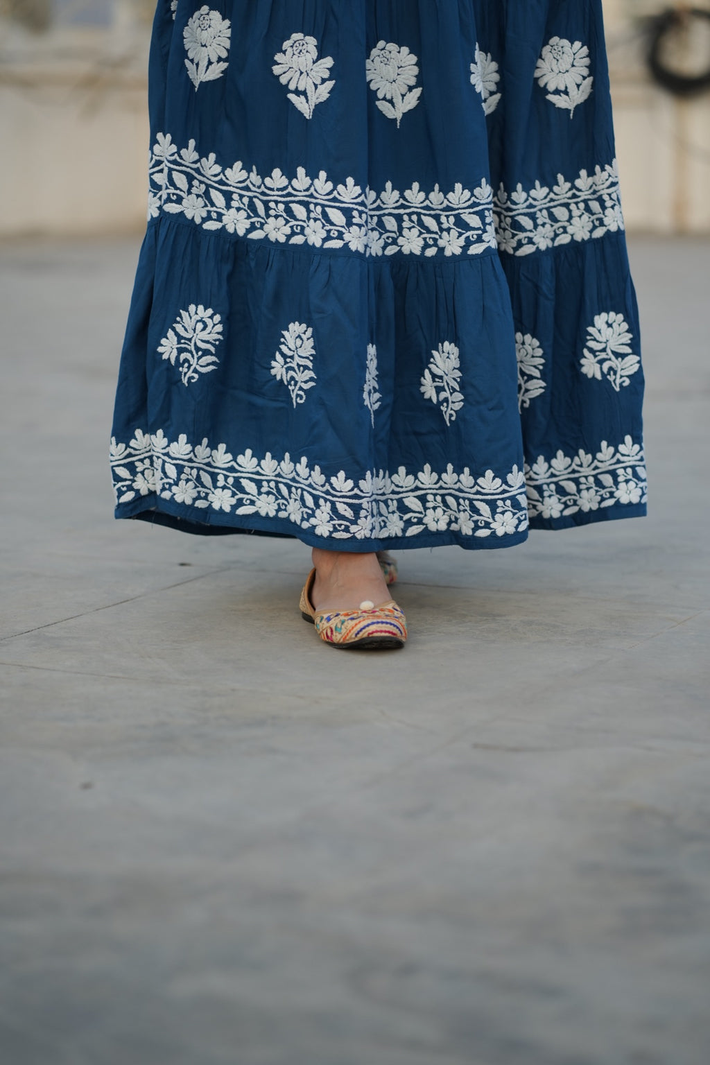02FJ Jabili Ikkat Print Chikankari Gown