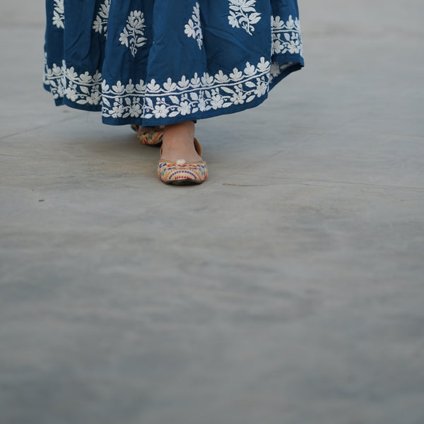02FJ Jabili Ikkat Print Chikankari Gown