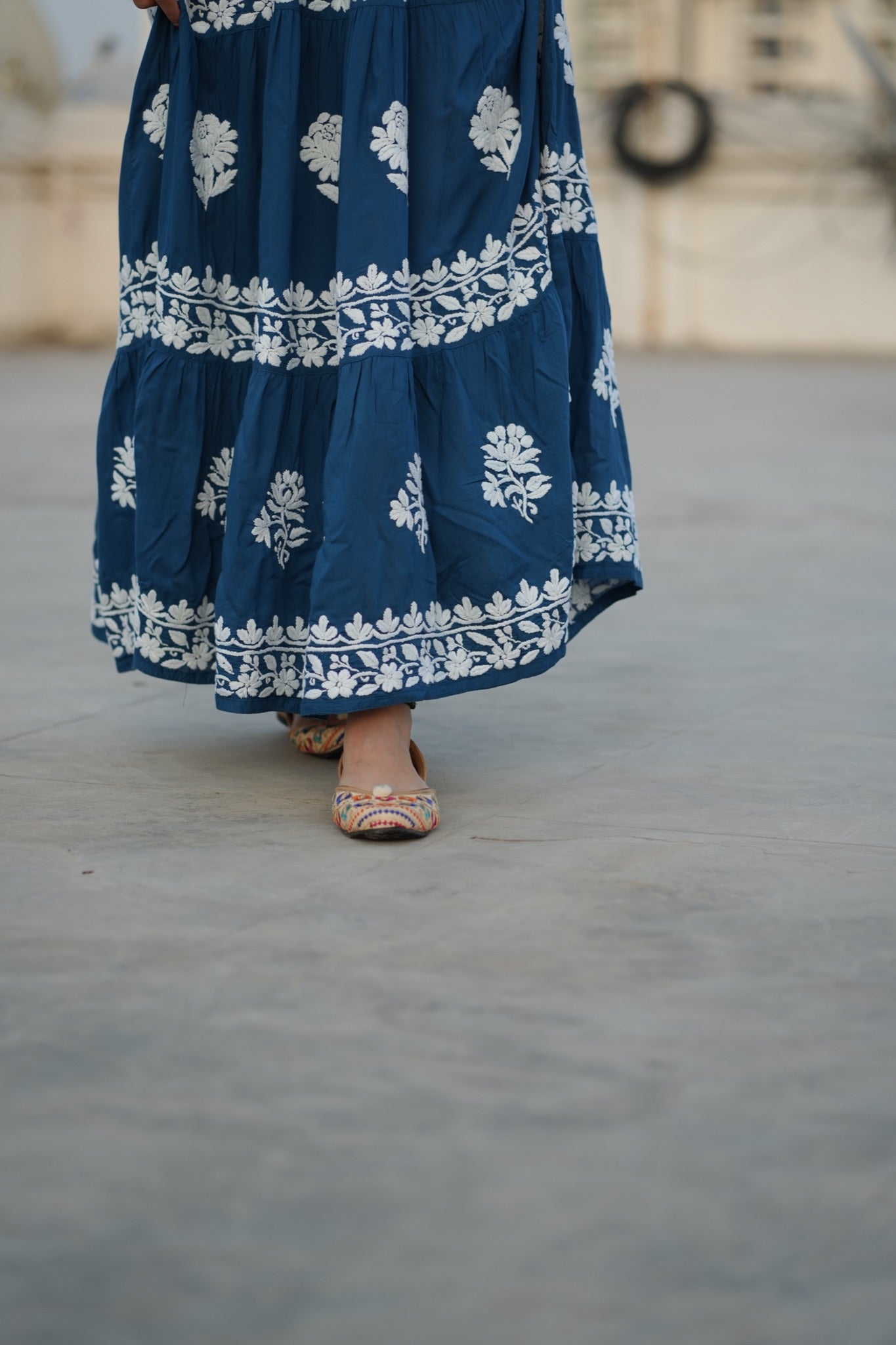 02FJ Jabili Ikkat Print Chikankari Gown