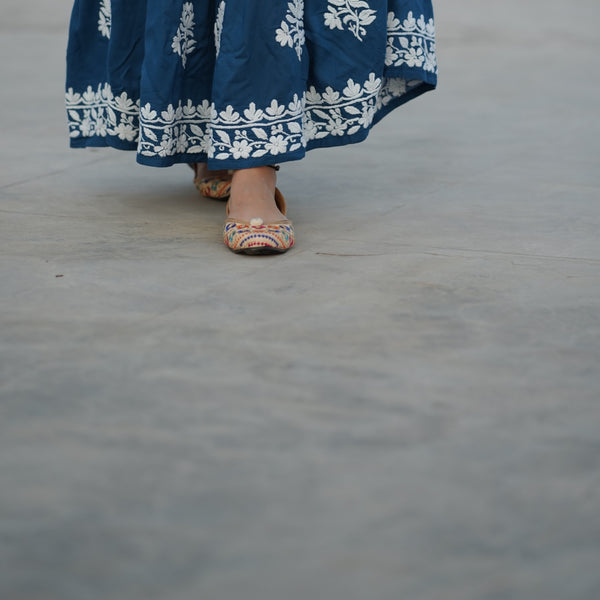 02FJ Jabili Ikkat Print Chikankari Gown