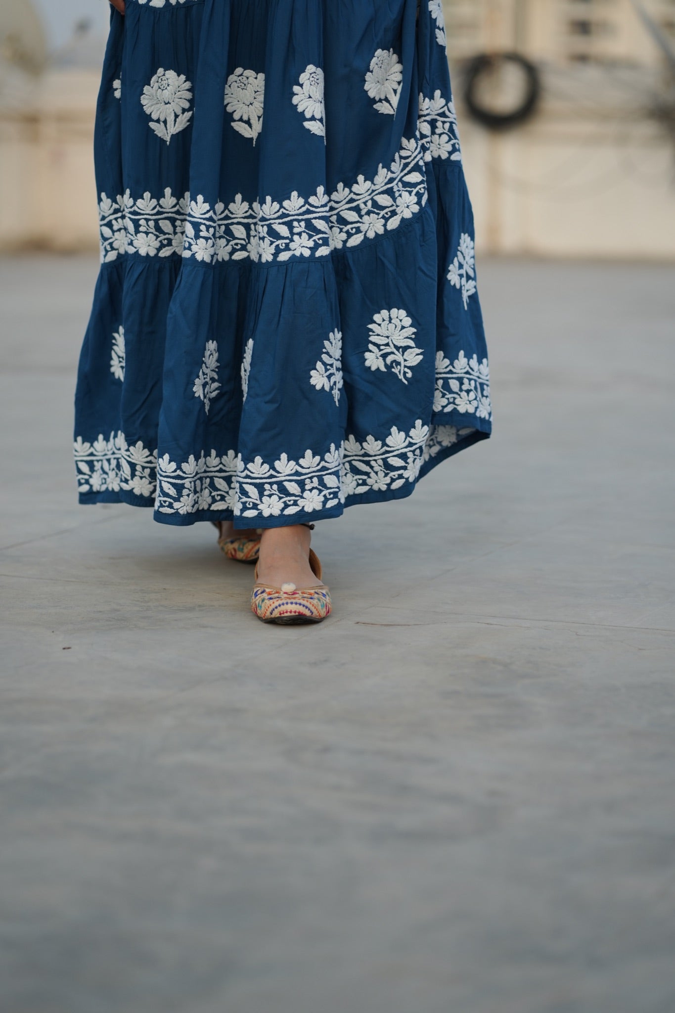 02FJ Jabili Ikkat Print Chikankari Gown