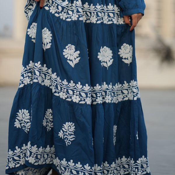 02FJ Jabili Ikkat Print Chikankari Gown