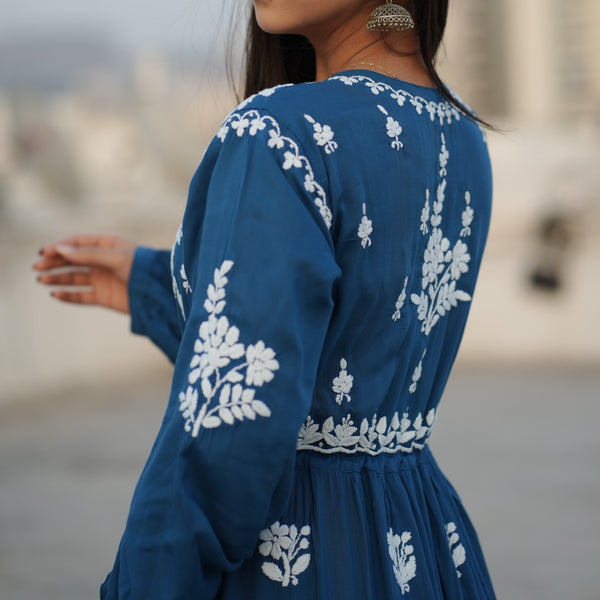 02FJ Jabili Ikkat Print Chikankari Gown