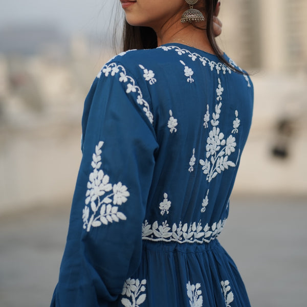 02FJ Jabili Ikkat Print Chikankari Gown
