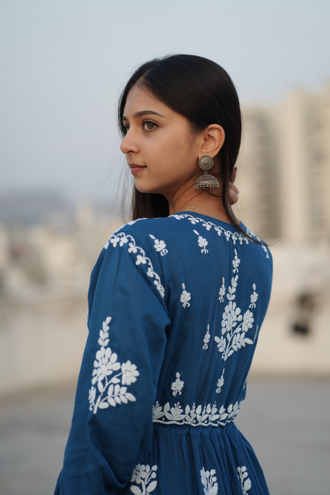02FJ Jabili Ikkat Print Chikankari Gown