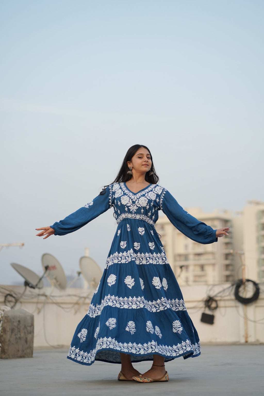 02FJ Jabili Ikkat Print Chikankari Gown