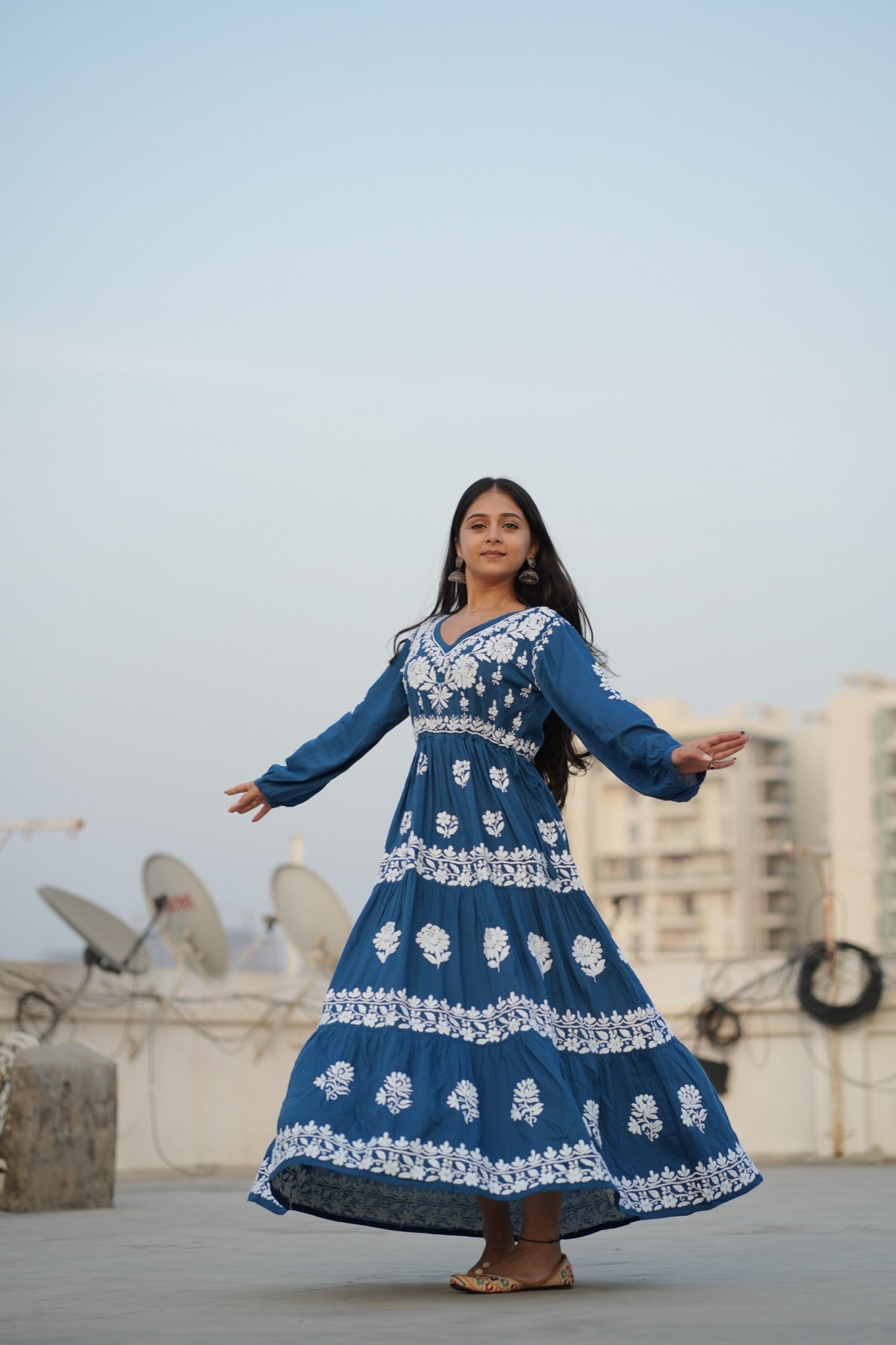 02FJ Jabili Ikkat Print Chikankari Gown