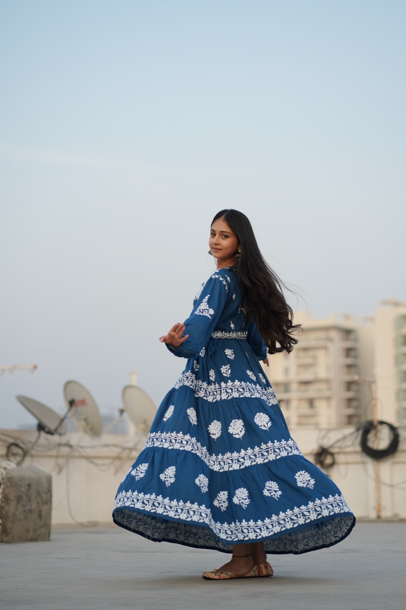 02FJ Jabili Ikkat Print Chikankari Gown