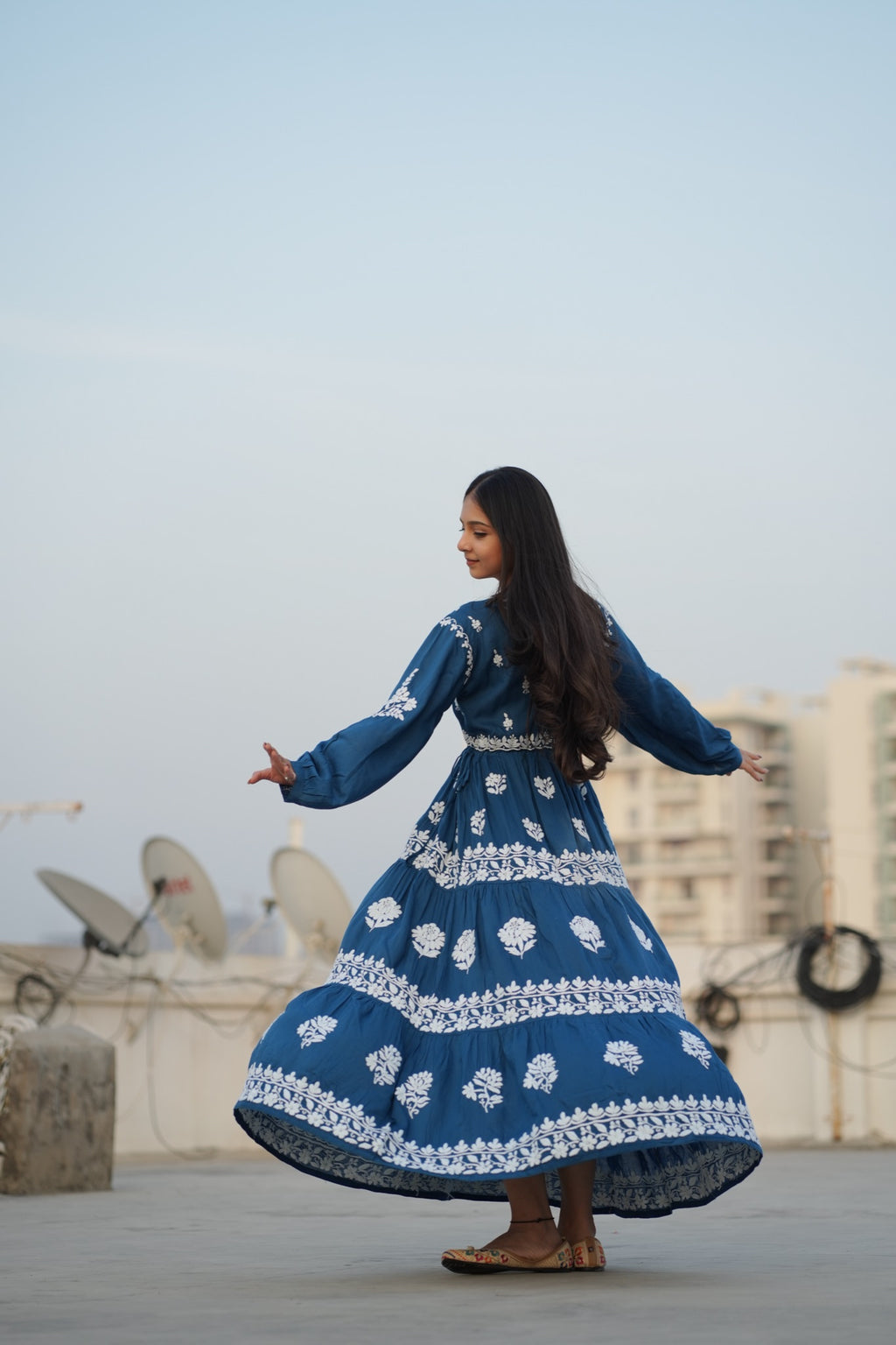 02FJ Jabili Ikkat Print Chikankari Gown