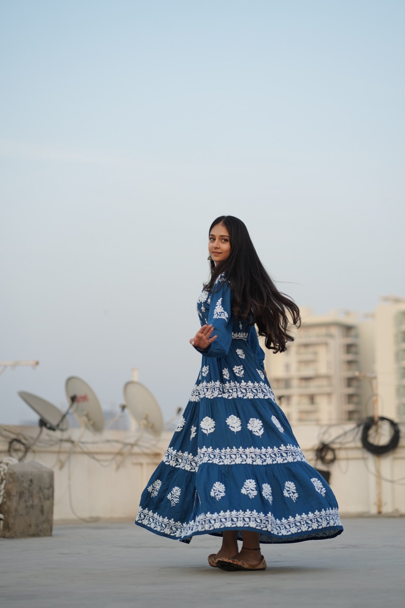 02FJ Jabili Ikkat Print Chikankari Gown