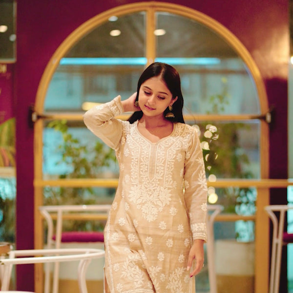 03FJ Jabili Tusser Silk Chikankari Co-ord Set