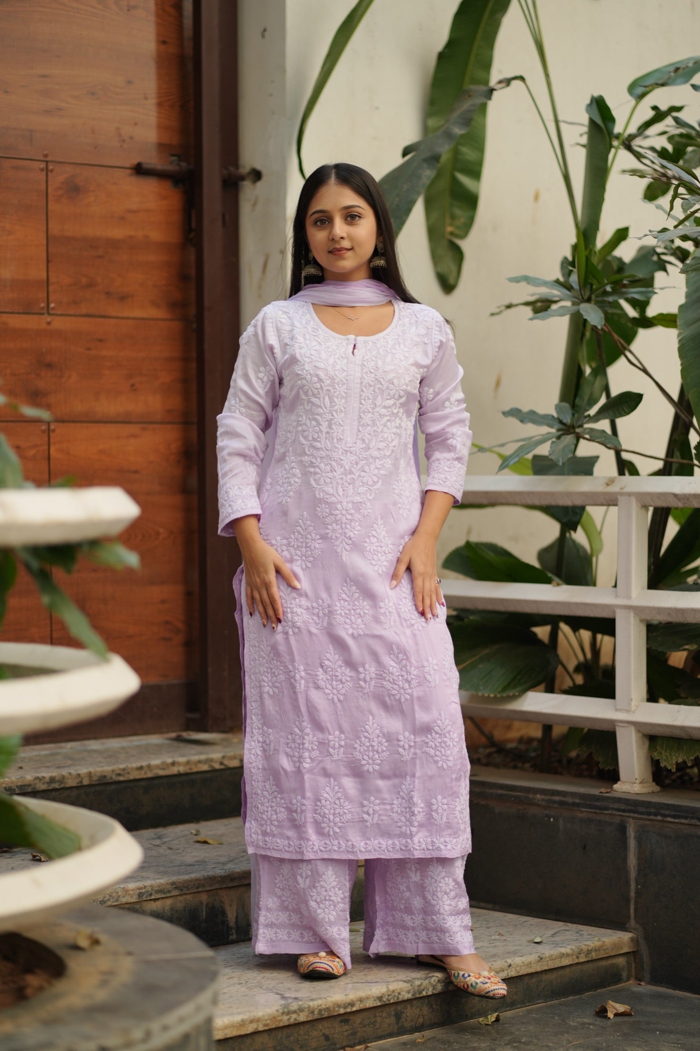 04FJ Jabili Modal Satin Chikankari Kurti Plazo Set