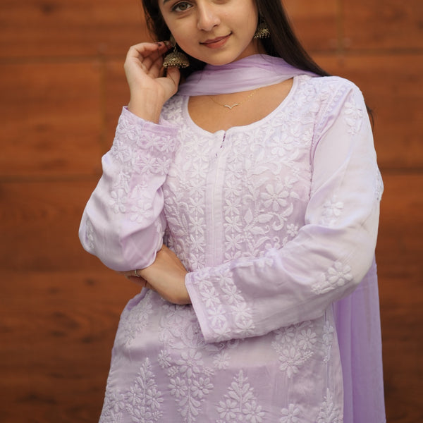 04FJ Jabili Modal Satin Chikankari Kurti Plazo Set
