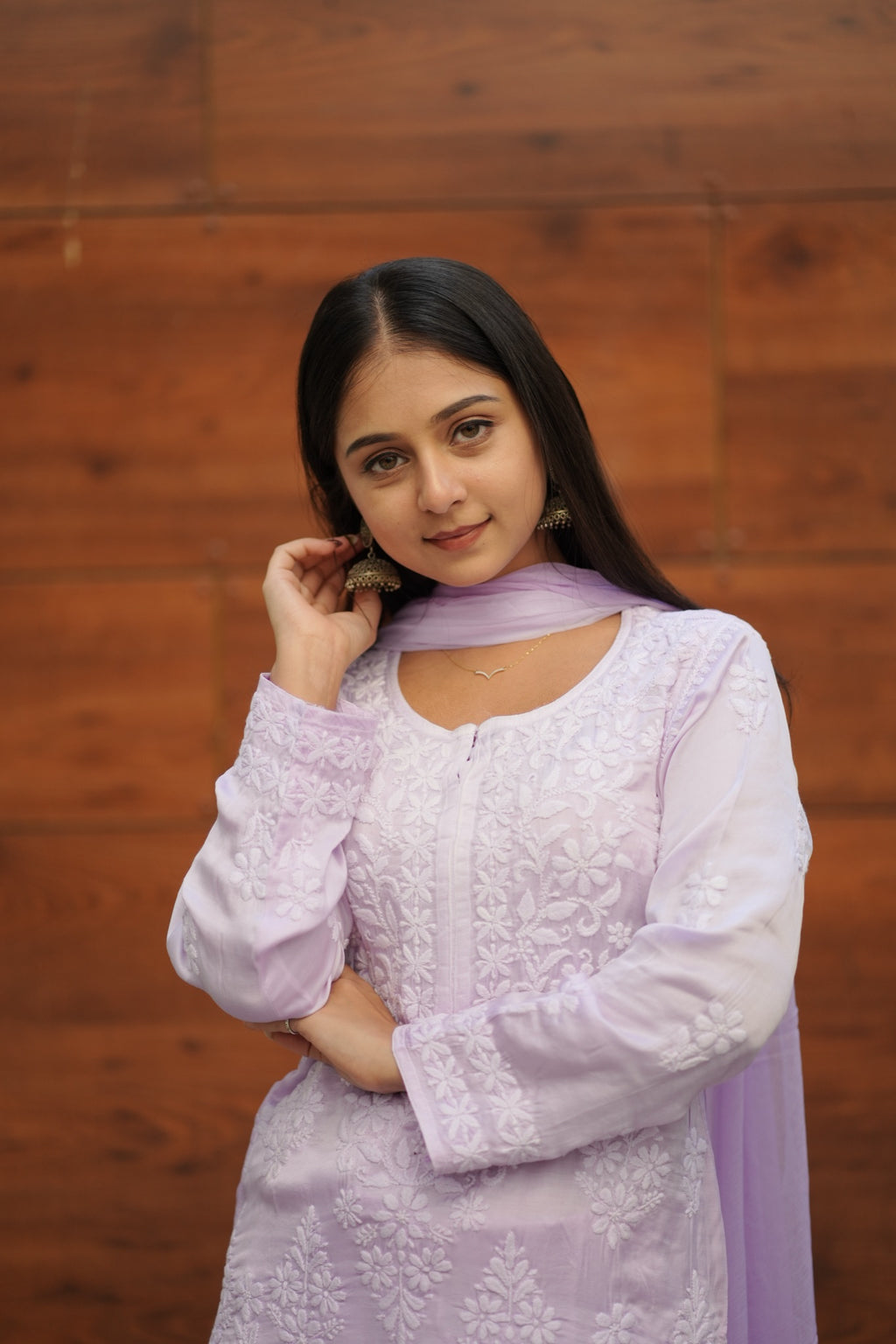 04FJ Jabili Modal Satin Chikankari Kurti Plazo Set