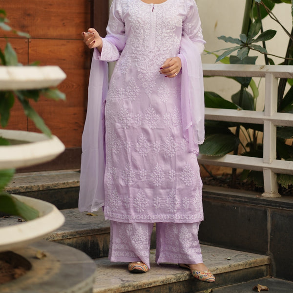 04FJ Jabili Modal Satin Chikankari Kurti Plazo Set