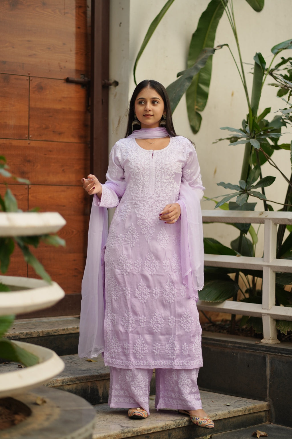 04FJ Jabili Modal Satin Chikankari Kurti Plazo Set