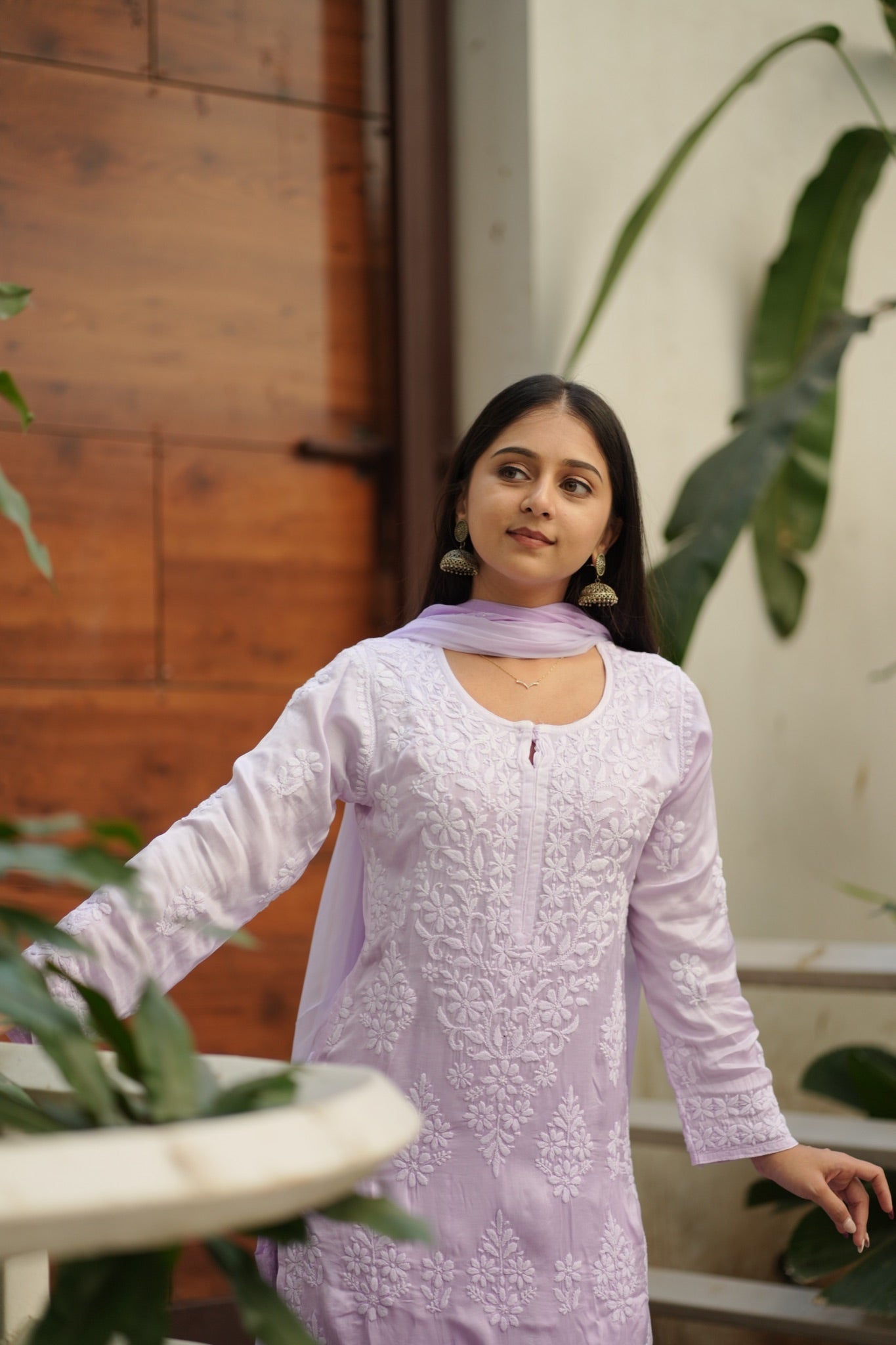 04FJ Jabili Modal Satin Chikankari Kurti Plazo Set