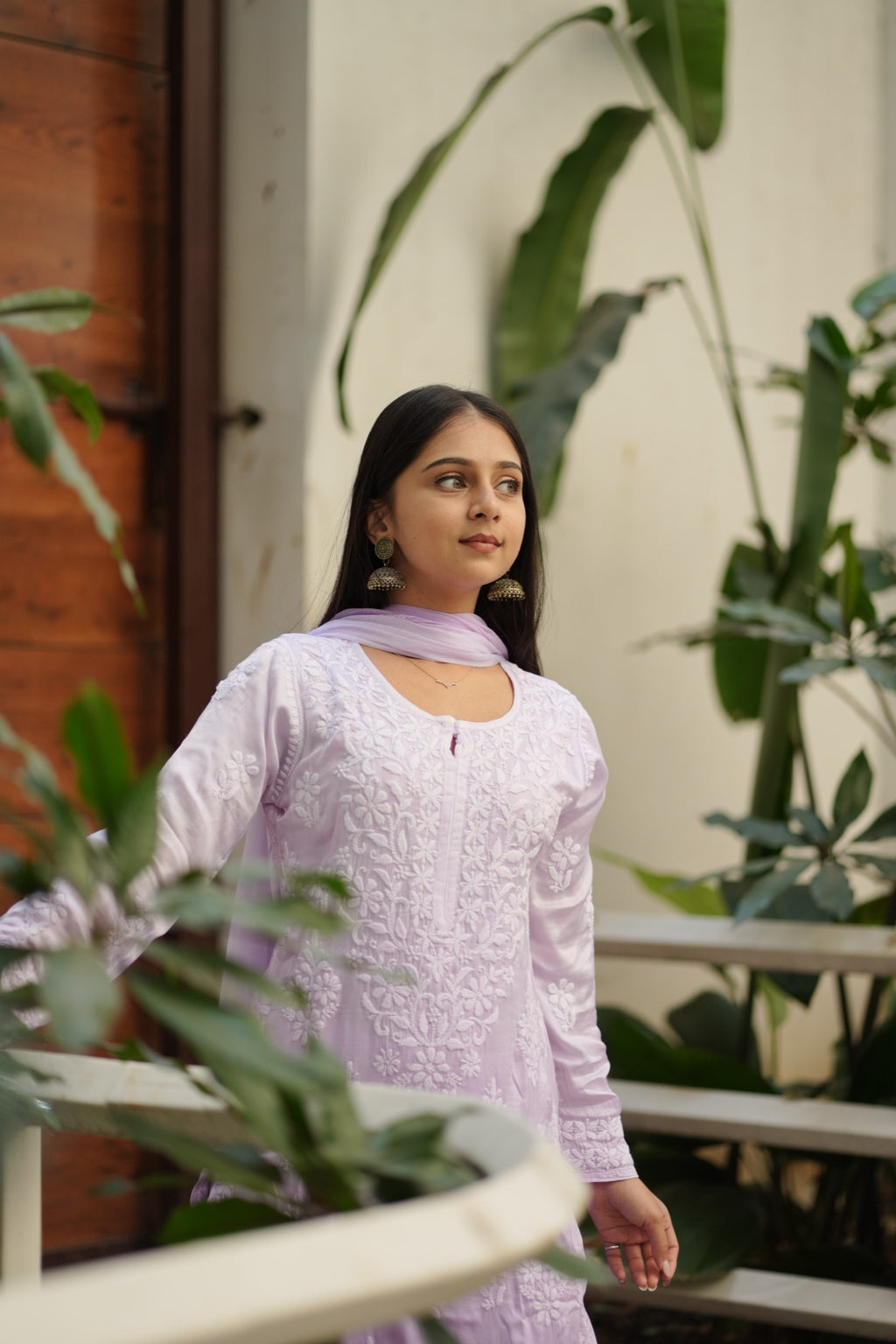 04FJ Jabili Modal Satin Chikankari Kurti Plazo Set