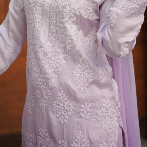 04FJ Jabili Modal Satin Chikankari Kurti Plazo Set