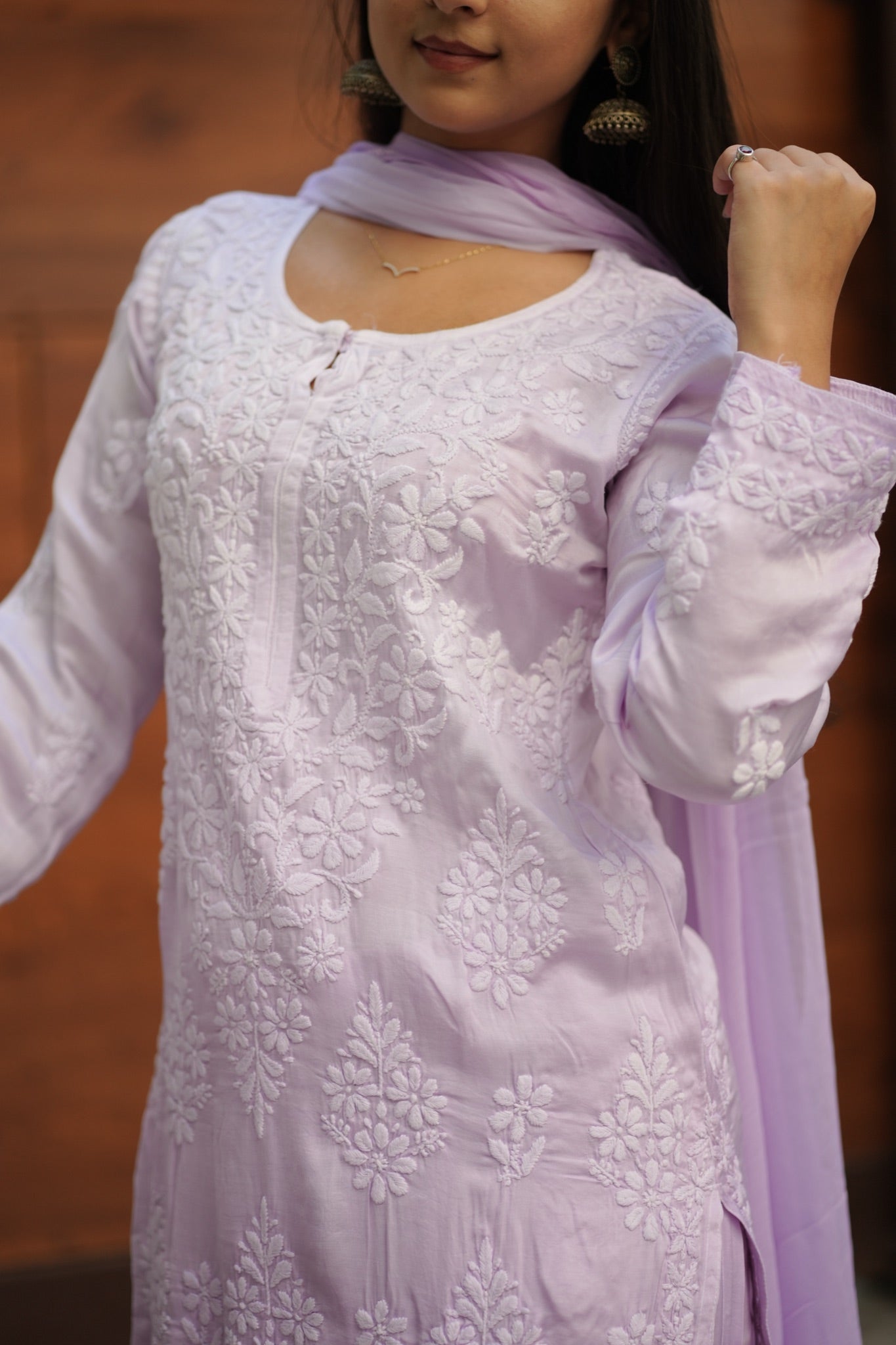 04FJ Jabili Modal Satin Chikankari Kurti Plazo Set
