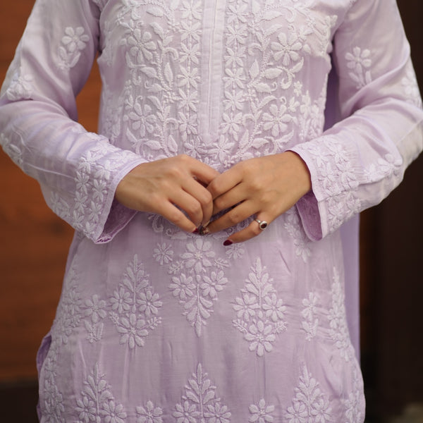 04FJ Jabili Modal Satin Chikankari Kurti Plazo Set
