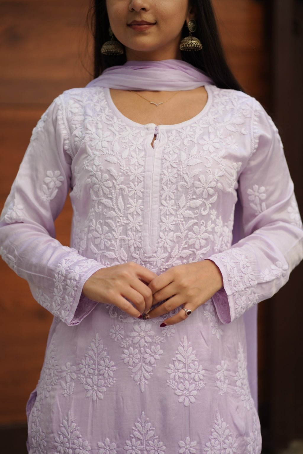 04FJ Jabili Modal Satin Chikankari Kurti Plazo Set