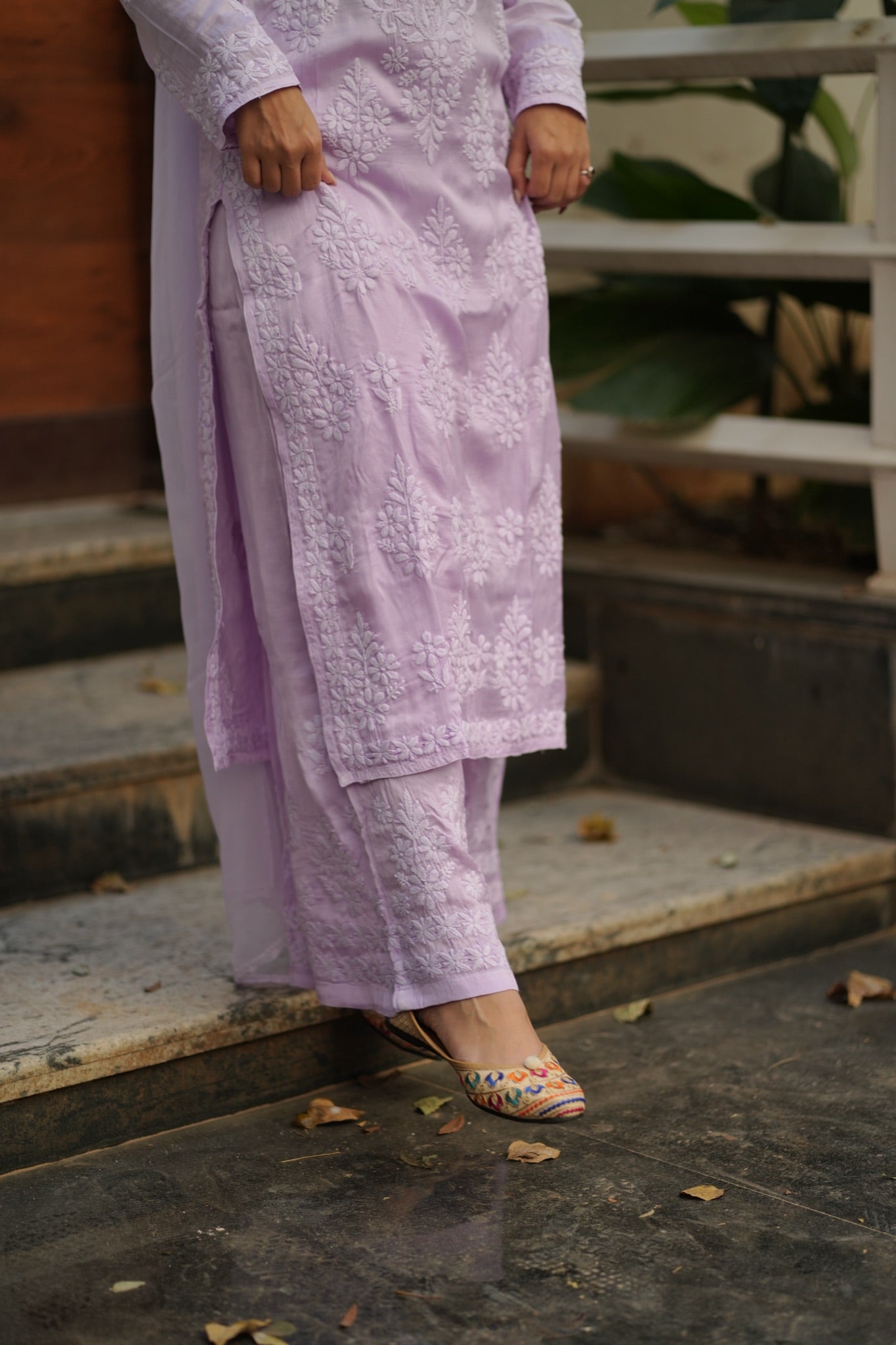 04FJ Jabili Modal Satin Chikankari Kurti Plazo Set