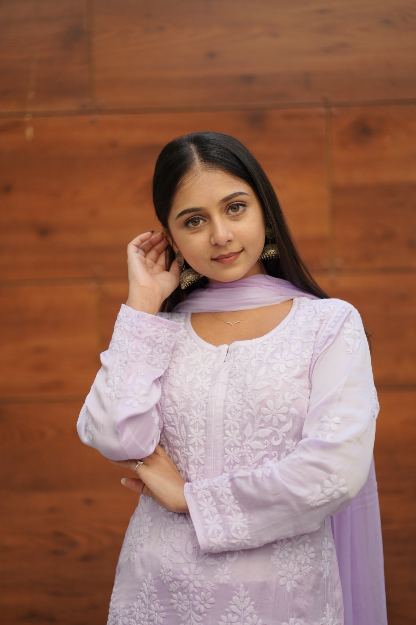 04FJ Jabili Modal Satin Chikankari Kurti Plazo Set