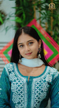 06FJ Jabili Ikkat Print Chikankari Anarkali