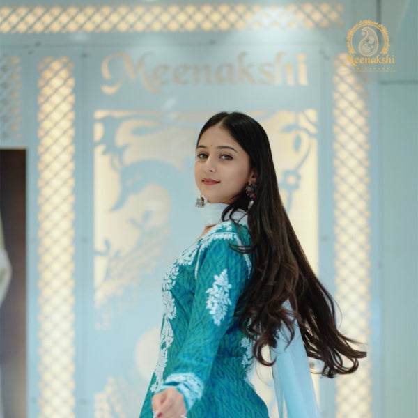 06FJ Jabili Ikkat Print Chikankari Anarkali