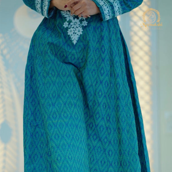 06FJ Jabili Ikkat Print Chikankari Anarkali